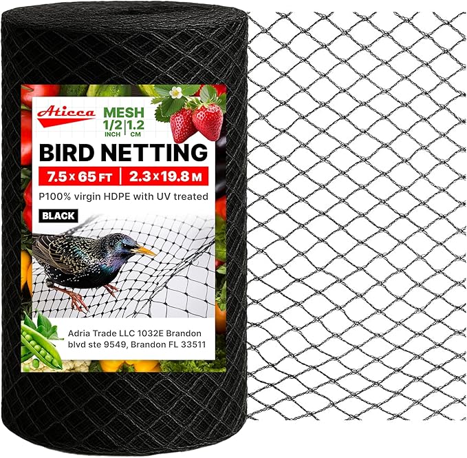 Heavy Duty Bird Netting for Garden Protection & Fruit Trees, 7.5x65 Ft by Aticca