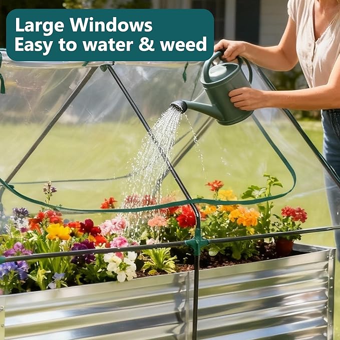 DUMOS Raised Garden Bed with Cover, Large Metal Garden Bed Mini Greenhouse - Image 3
