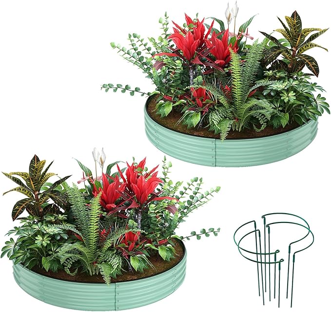 Galvanized Metal Planter Round Raised Garden Bed Kit by ZFHgarden