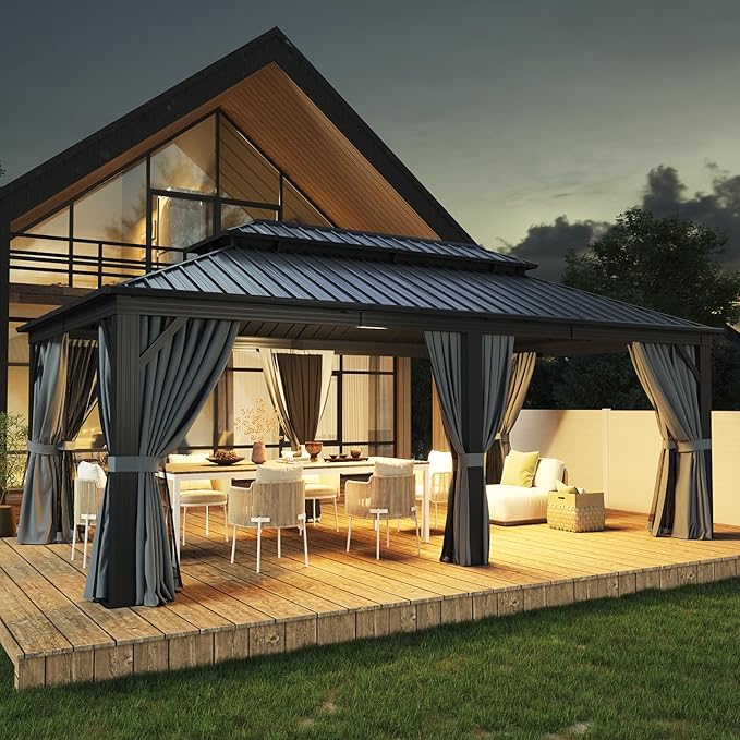 Aoxun 12' X 20' Hardtop Gazebo, Galvanized Steel Double Top, Aluminum Metal by Aoxun