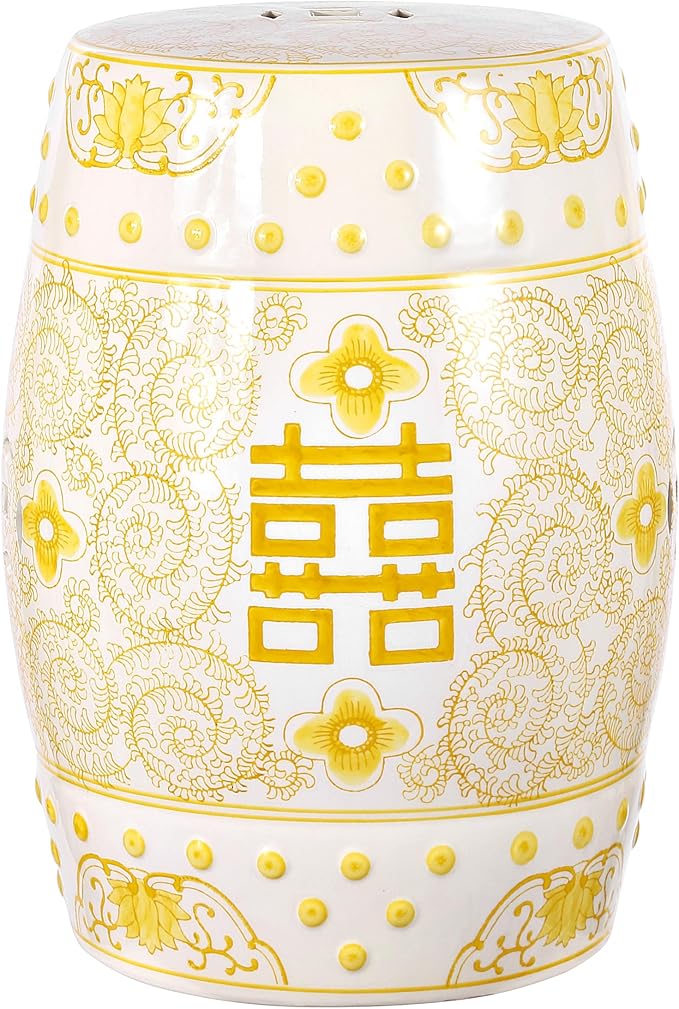 JONATHAN Y TBL1013B Double Happiness 18" Chinoiserie Ceramic Drum by JONATHANY