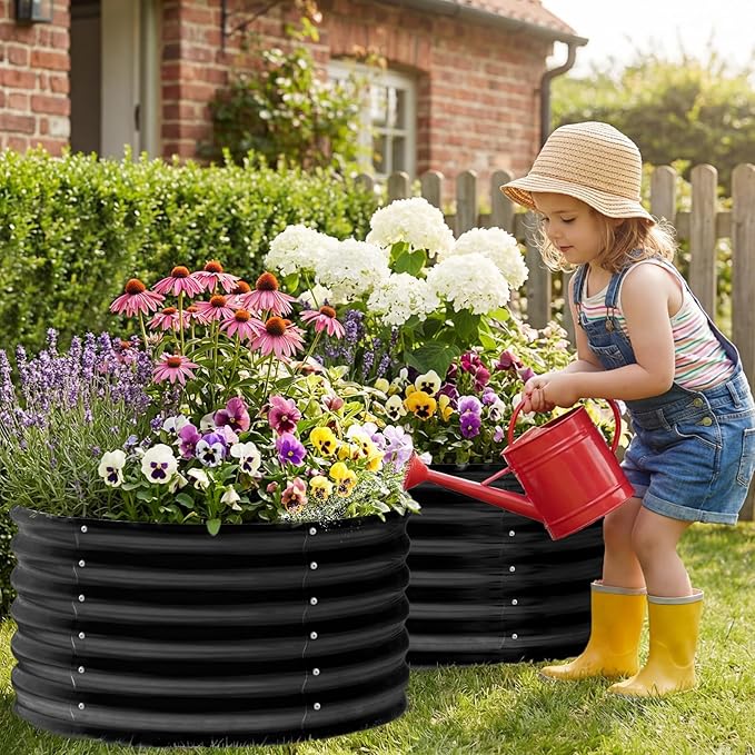 AHEONLAR 2 Pack 2x2x1.5ft Round Galvanized Raised Garden Bed Outdoor Metal - Image 2
