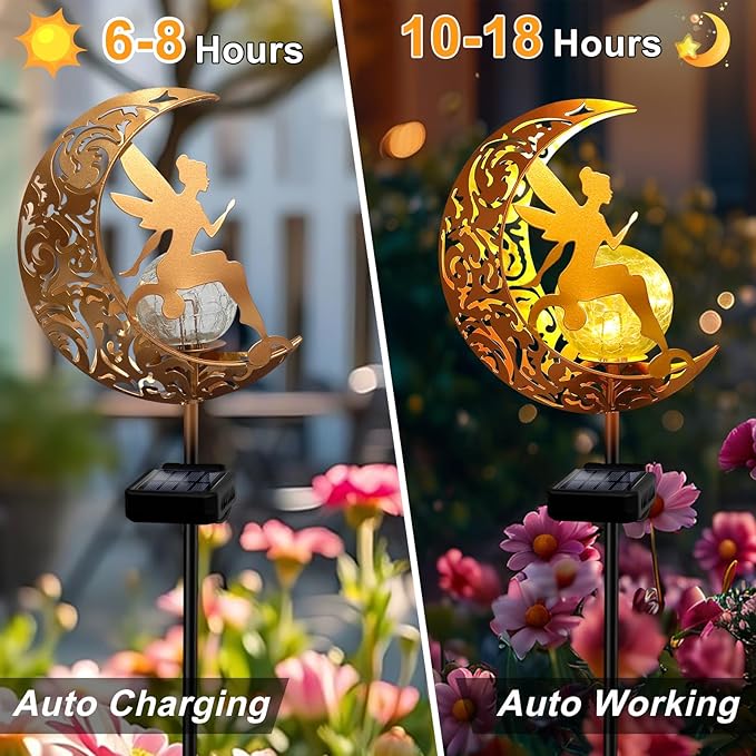 YJFWAL Garden Solar Lights Pathway Stake Lights Moon Fairy Glass Globe - Image 5