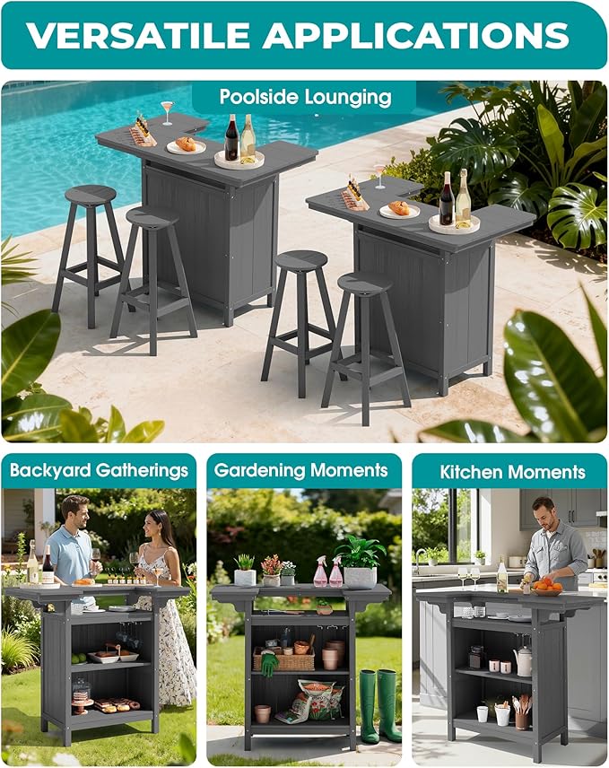 SERWALL Outdoor Bar Table, Patio Bar Cabinet - Image 8