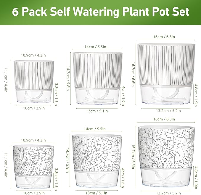 Self Watering Pots for Indoor Plants, 4/5.5/6.3 Inch Plant Pots Indoor Outdoor - Image 2