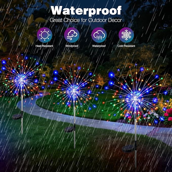 btfarm 6 Pack Solar Garden Lights Outdoor, 8 Modes Firework Lights Solar Powered - Image 6