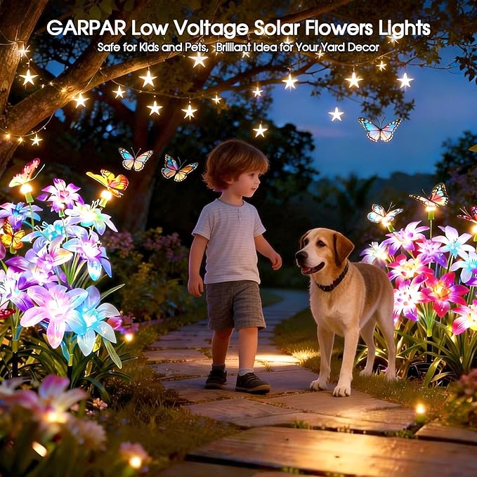 Garpar Solar Lily Lights with Swaying Butterflies, Upgraded Garden Solar Lights - Image 6