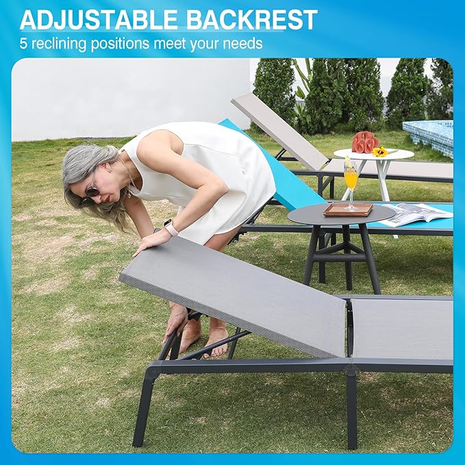 Aluminum Chaise Lounge Chair Outdoor, Foldable Patio Lounge Chair 2 Sets - Image 5