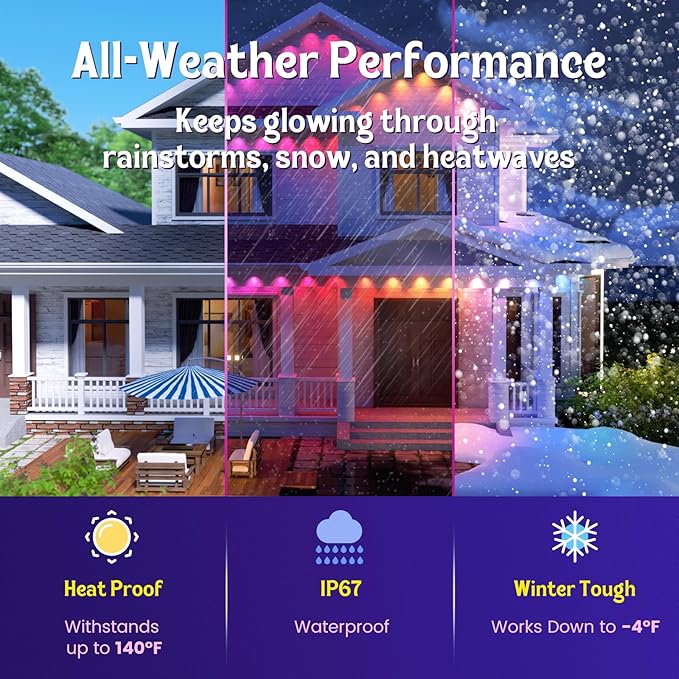 Fitop Permanent Outdoor Lights, 200FT RGB Smart LED Eaves Light, IP67 - Image 2