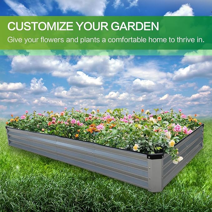 GARDMAX 8x4x1FT Galvanized Raised Garden Bed Kit, Metal Planter Boxes Outdoor - Image 6