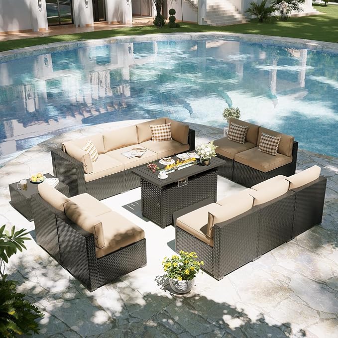 Aoxun Patio Furniture Set with Fire Pit Table, 12 Piece Outdoor Sectional Sofas - Image 8