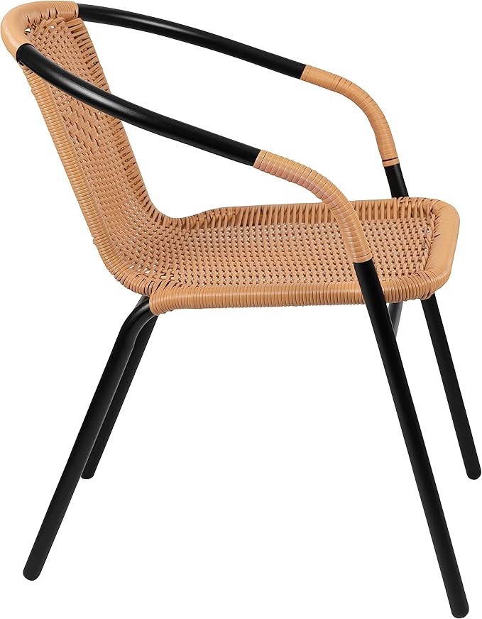 Flash Furniture Lila 2 Pack Beige Rattan Indoor-Outdoor Restaurant Stack Chair - Image 9