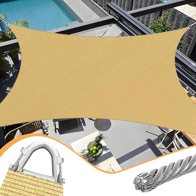 Upgraded with High-Strength Steel Cable Edges 20' x 26' Sun Shade Sail Sand by OOTONAT