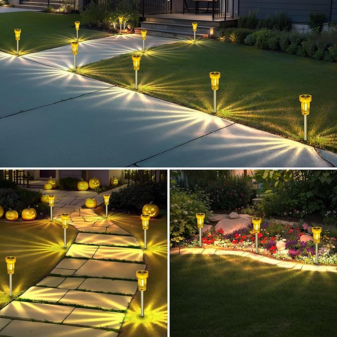 DERAYSION Solar Lights Outdoor LED ​Orange Waterproof Pathway Lights Yard Auto - Image 5