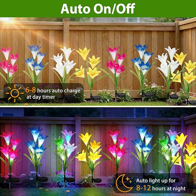 echosari 4 Pack Color Changing Solar Lights Outdoor Waterproof, Solar Lily - Image 7