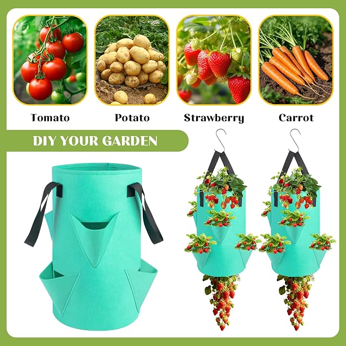 5 Pack Upside Down Strawberry Hanging Planter, 3 Gallon Tomato Hanging Grow Bags - Image 6