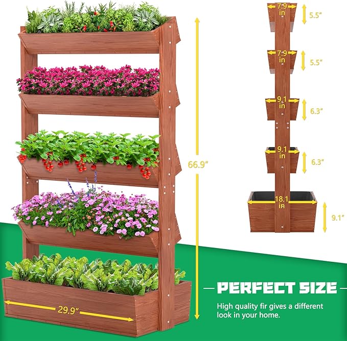 DoCred Vertical Wooden Raised Garden Bed, 5 Tier Garden Planters Freestanding - Image 6