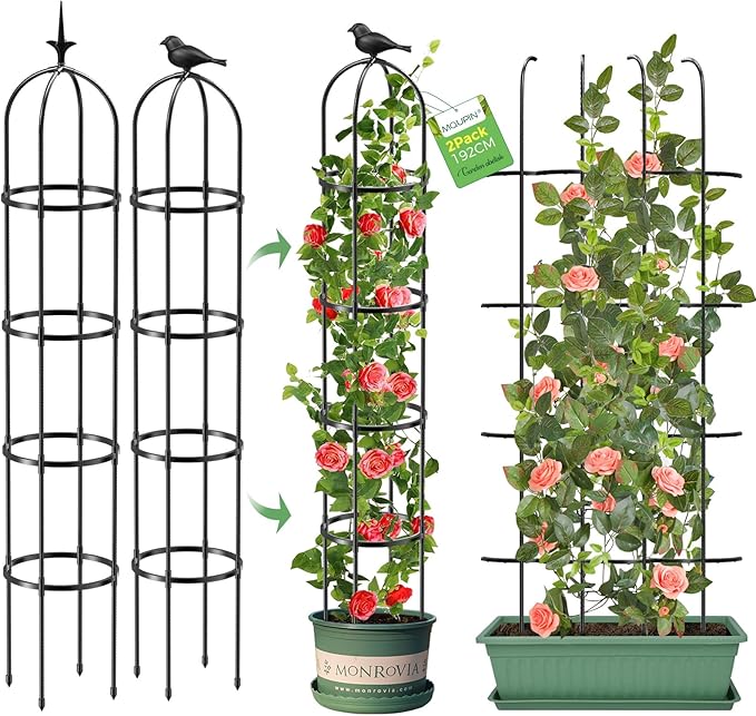Tower Obelisk Garden Trellis for Climbing Plant，6.3FT/75.6" Rustproof Metal by MQUPIN