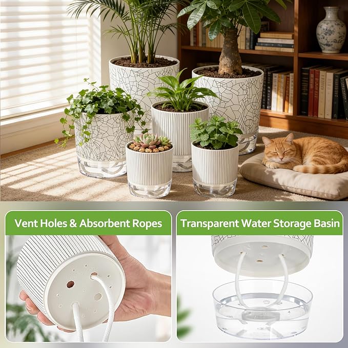 Self Watering Pots for Indoor Plants, 4/5.5/6.3 Inch Plant Pots Indoor Outdoor - Image 3