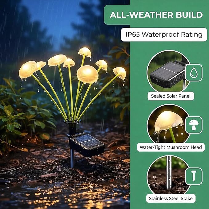 6 Pack 48LED Solar Garden Lights, 8 Lighting Modes Swaying Mushroom Lights - Image 3