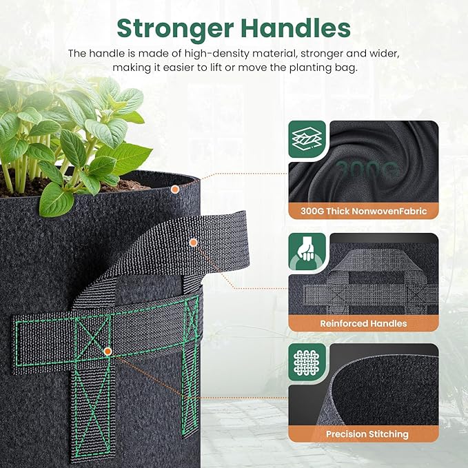 10 Pack 5 Gallon Grow Bags, Thickened Nonwoven Fabric Planter Pots - Image 3