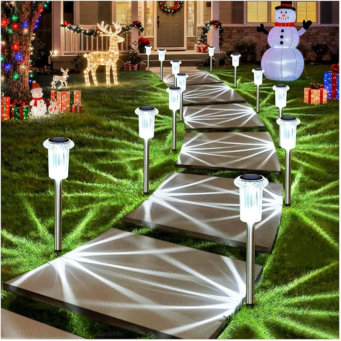 DenicMic Solar Lights Outdoor 10 Pack Waterproof 6000K Cold White LED Stainless - Image 8