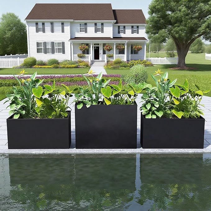 Galvanized Steel Planter Black Metal Outdoor Planter Powder Coated 32" x 12" x - Image 3