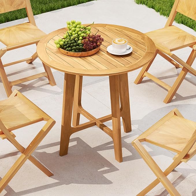 Tangkula 31.5" Round Patio Dining Table, Teak Wood Outdoor Dining Table - Image 2