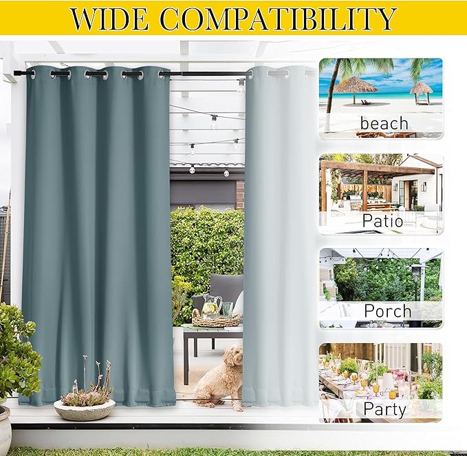NICETOWN 2 Panels Waterproof Outdoor Curtains Fixed Grommet & Back Tab on Top & - Image 6