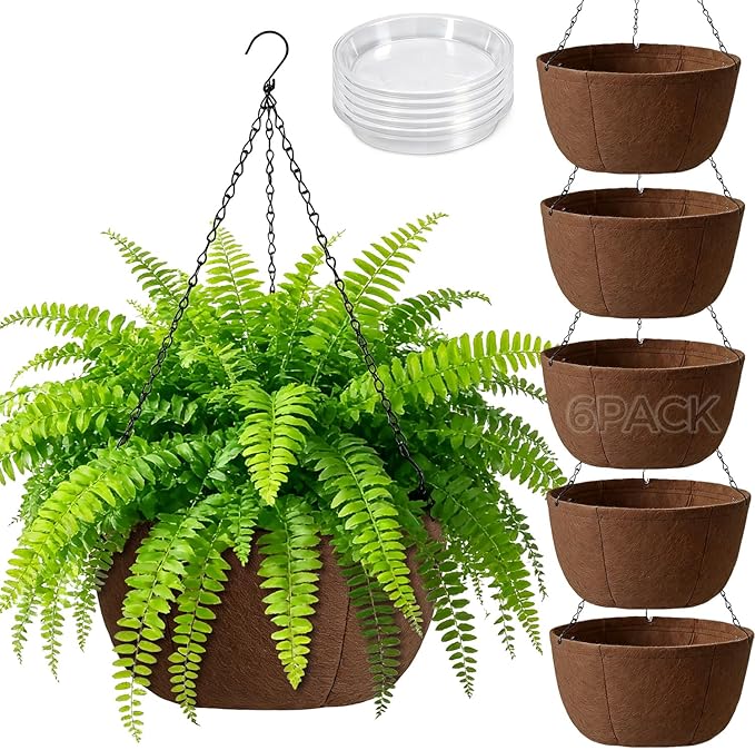T4U Hanging Planters for Outdoor Plants, 12 Inch 6 Pack Fabric Hanging Baskets by T4U