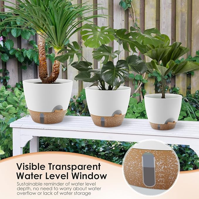 Self-Watering Plant Pots with Water Level Indicator, Drainage Holes & Saucers – - Image 6