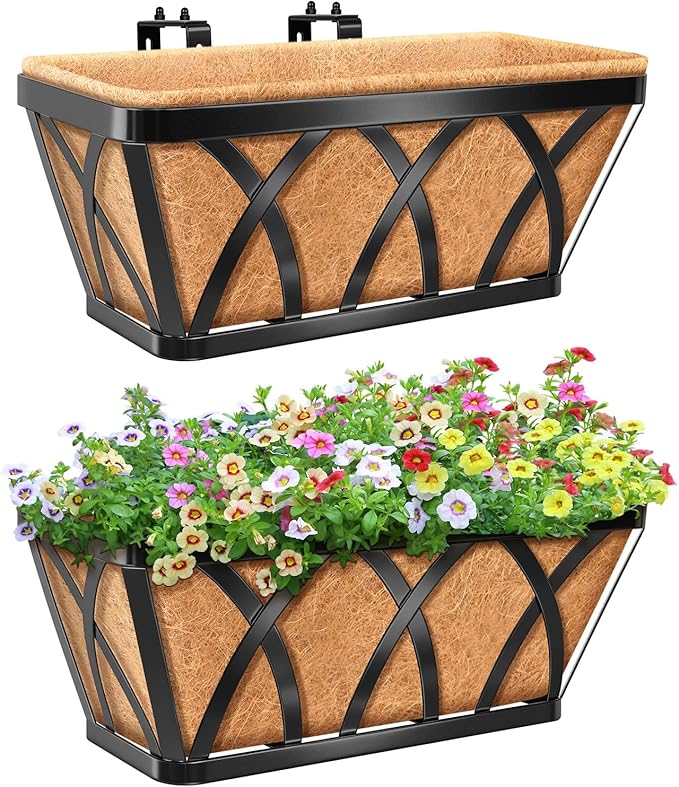 Riare 2 Pack 16 Inch Metal Railing Planter Window Box by Riare