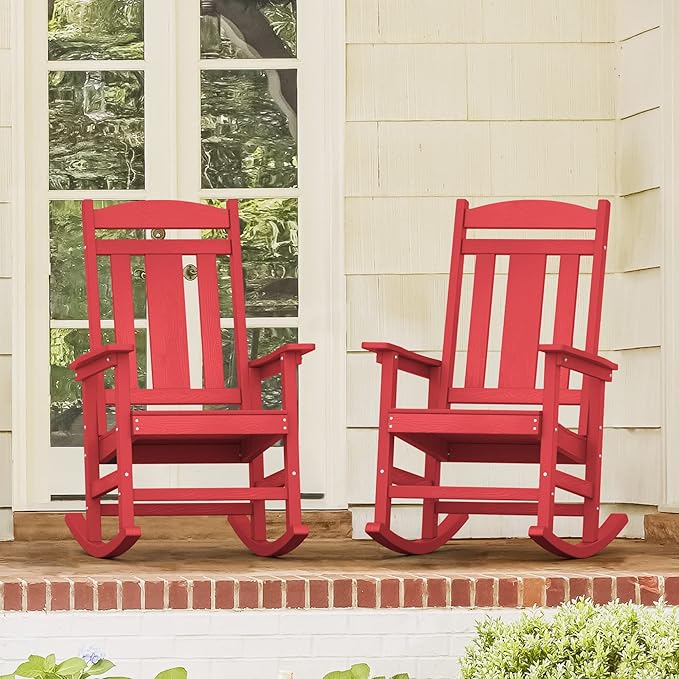 LUE BONA Outdoor Rocking Chairs Set of 4, HDPS Porch Rocker - Image 7