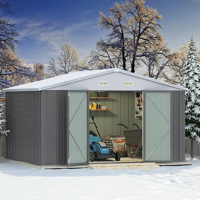 Greesum 10×8FT Outdoor Storage Shed, Metal Patio Storaged Sheds - Image 6
