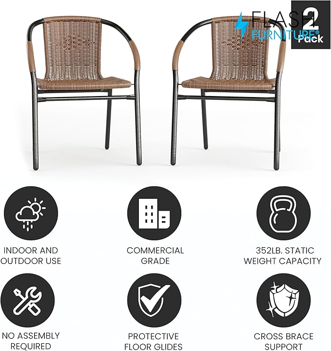 Flash Furniture Lila Modern Rattan Indoor/Outdoor Stackable Dining Chairs - Image 4