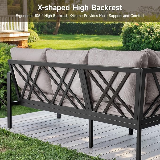 Patio Furniture Set, 6-piece Metal Sectional Furniture Sofa - Image 4
