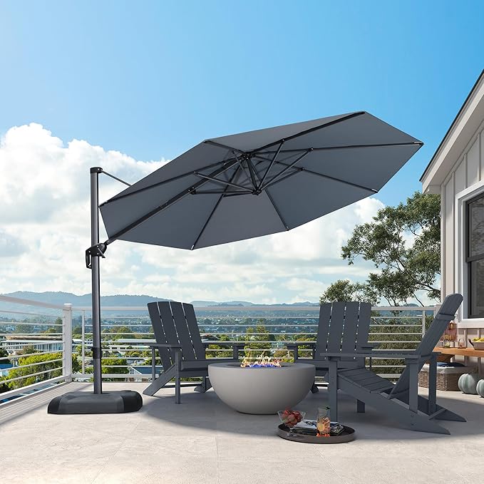 PURPLE LEAF 11 Feet Patio Umbrella Outdoor Cantilever Round Umbrella Aluminum by PURPLELEAF