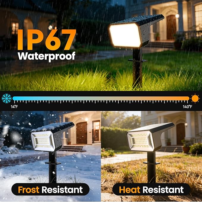 Fabrito Solar Spot Lights Outdoor 4 Pack, Auto On/Off Spotlights, IP67 - Image 4