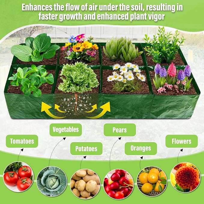 Fabric Raised Garden Bed, 2 Pack 8 Grids and 4 Grids, 128 Gallon Rectangle Grow - Image 5