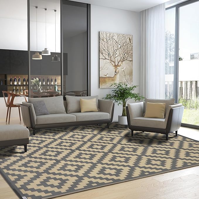 SAND MINE 6 x 9 Ft Reversible Mats, Plastic Straw Rug, Modern Area Rug - Image 5