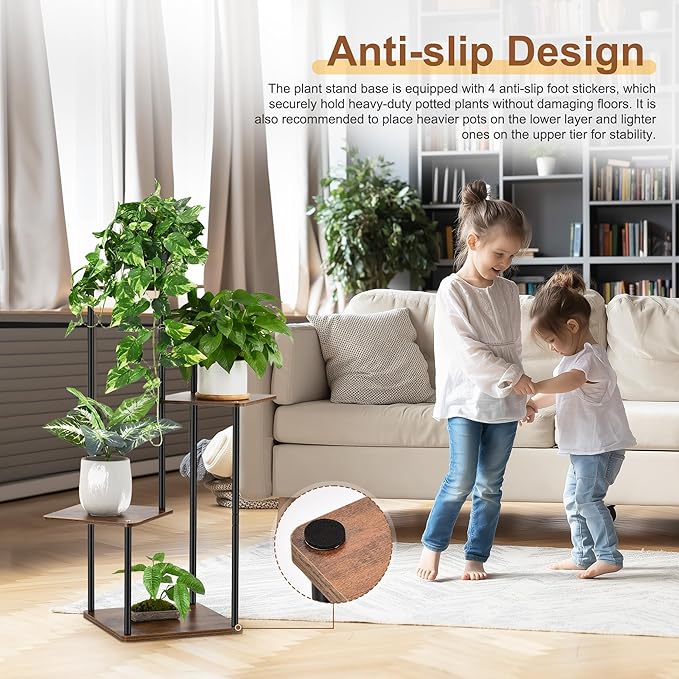4 Tier Plant Stand Indoor Outdoor, Wood Metal Corner Shelf, Planter Shelf - Image 5