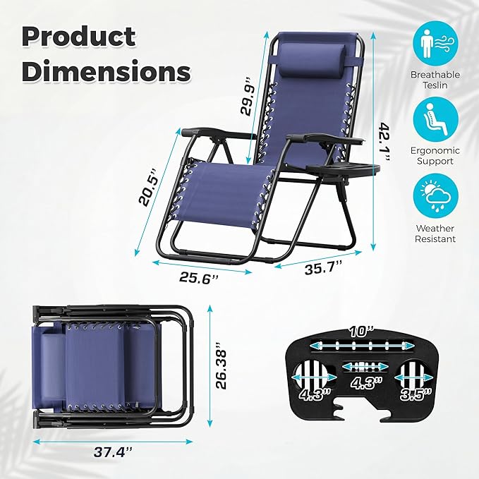 Homall Zero Gravity Chair Patio Folding Lawn Outdoor Lounge Gravity Camp - Image 3