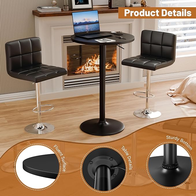 Flamaker Round Bistro Pub Table 23.6 Inch Height Adjustable 360° Swivel Bar - Image 4