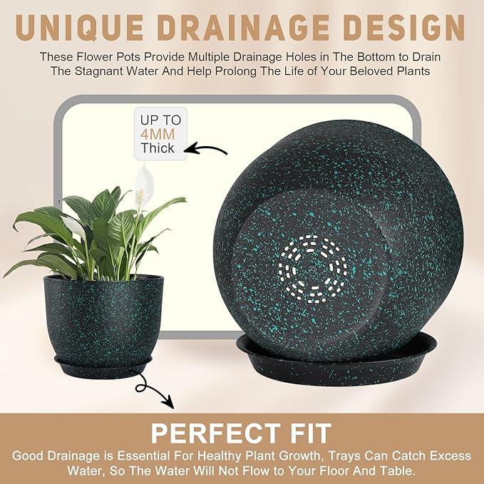 Plant Pots 10/9/8/7.5/7 inch Set of 5, Flower Pots - Image 3
