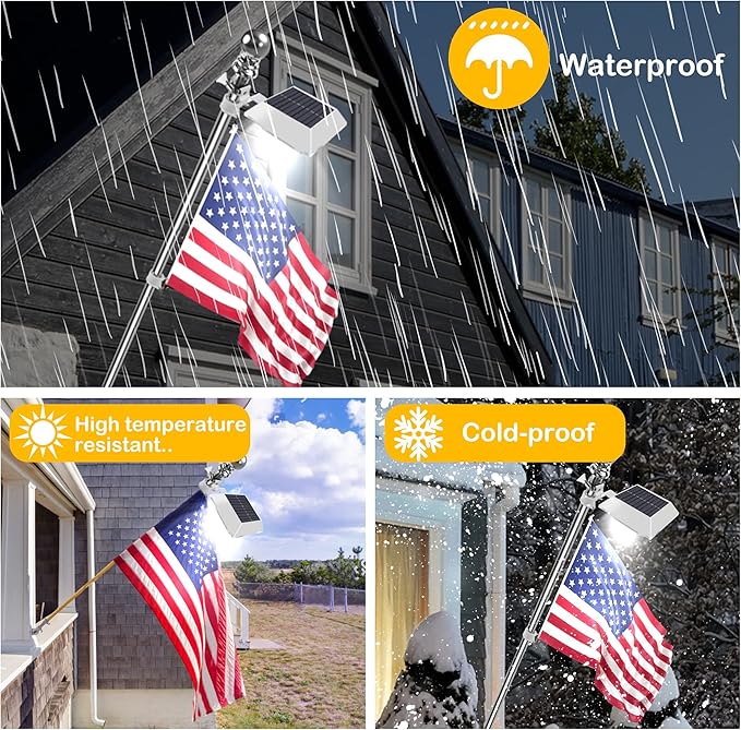 Solar Flag Pole Light, Bright White 6000k Flagpole Light Upgrade Solar Powered - Image 4