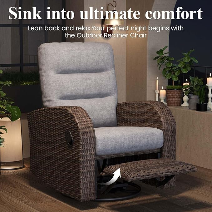 LayinSun Oversized Wicker Outdoor Swivel Glider Recliner - Image 3