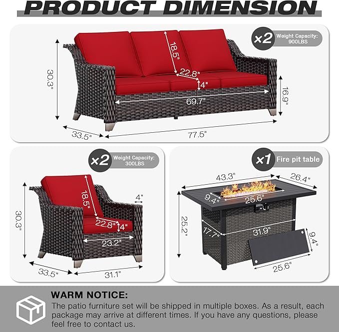 Joyside Wicker Patio Furniture Sets, 5 Pieces Upgraded Large Size Outdoor - Image 2