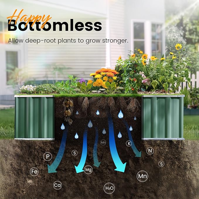 KING BIRD Raised Garden Bed 68" x 36" x 18" Heightened Galvanized Steel Metal - Image 7
