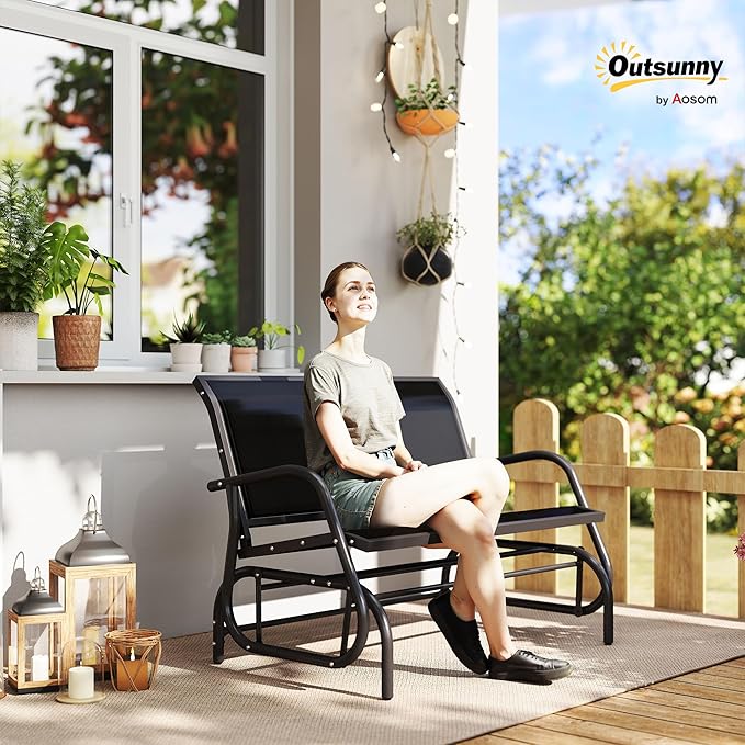 Outsunny 2-Person Outdoor Glider Bench, Patio Double Swing Rocking Chair - Image 2