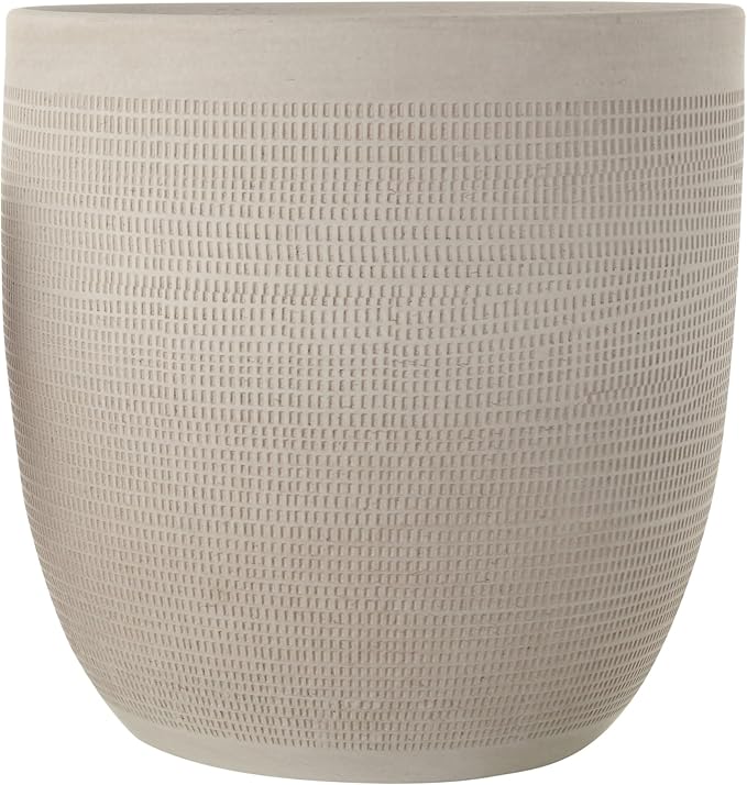 Creative Co-Op Large Matte White Embossed Stoneware Planter - Image 3